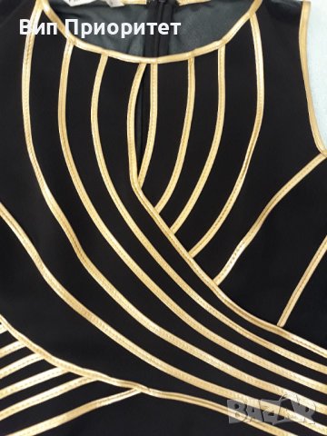 Бутикова рокля FERVENTE , черна с плътни и прозрачни сегменти /отстрани и на гърба/ + златни ивици, снимка 2 - Рокли - 37415384