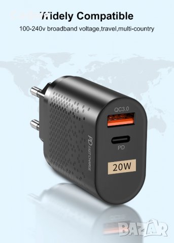 Адаптер Quick Charge USB Type C 20W 3.0 QC PD с чип за бързо зареждане НАЛИЧНО!!!, снимка 5 - Безжични зарядни - 32792165