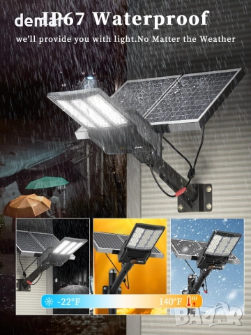 Ofuray Of-10000W соларна улична лампа с дистанционно, 6500К, IP67, снимка 5 - Соларни лампи - 51856338