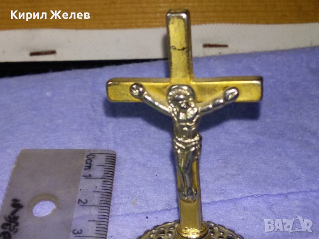 Стара ПОЗЛАТЕНО НАСТОЛНО РАЗПЯТИЕ КРЪСТ Много КРАСИВ МЕТАЛЕН 41358, снимка 7 - Колекции - 43738679