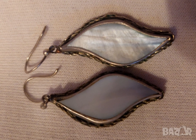 сребърни обеци със седеф , снимка 6 - Обеци - 51659987