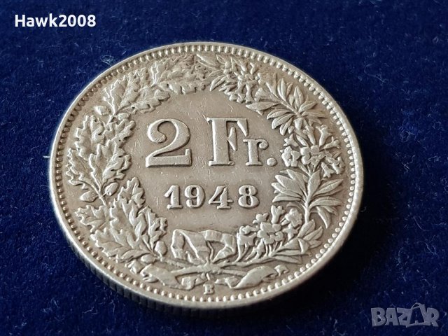 2 франка 1948 Швейцария СРЕБЪРНИ сребърна монета сребро, снимка 1 - Нумизматика и бонистика - 39975306