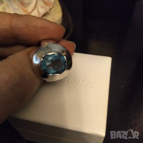 Масивен сребърен пръстен ръчна изработка естествен син топаз 950, снимка 7 - Пръстени - 37943824