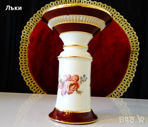 Немски порцеланов свещник PK Klaus Cutik,злато,цветя. , снимка 2 - Антикварни и старинни предмети - 51825531