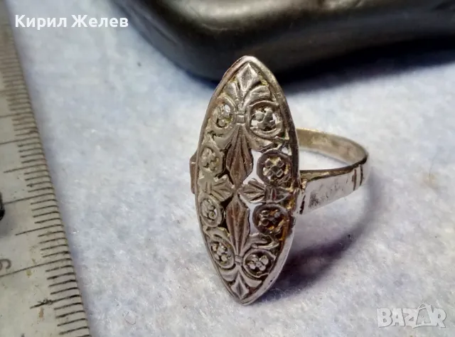 СТАРИНЕН ФЛОРАЛЕН АЖУРЕН СРЕБЪРЕН ПРЪСТЕН СРЕБРО ВИСОКА ПРОБА РЪЧНА МАЙСТРОСКА ИЗРАБОТКА 49304, снимка 11 - Антикварни и старинни предмети - 49957829