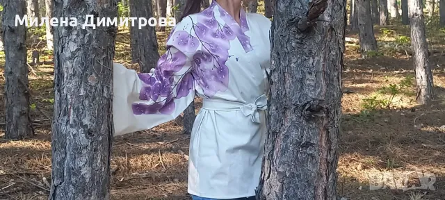 Ръчно рисувано сатенирано кимоно , снимка 6 - Сака - 48960223