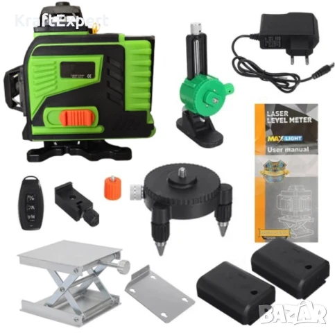 4D Самонивелиращ Лазерен Нивелир с Зелен Лъч + Тринога 1,6м и Комплект Аксесоари, снимка 2 - Измервателни инструменти - 50482758