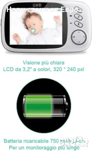 GHB Бебефон, Бебефон камера с VOX нощно температурно виждане, 8 люлки, 3.2'' цветен LCD екран, снимка 5 - Бебефони - 49379413
