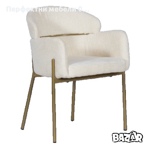 Кресло трапезен стол/бар стол кресло цвят бежев/крем-дамаска и крака в злато с доставка до 2 дни, снимка 4 - Столове - 40587256