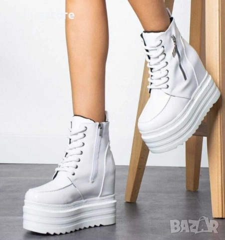 Боти на платформа - бяла кожа - BML88 