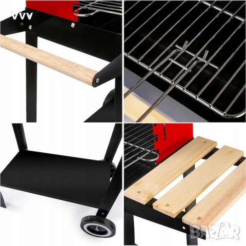 Градинско барбекю на колела, емайлирана стомана, 4 степени + Подарък 3 прибора, снимка 8 - Скари - 53358850