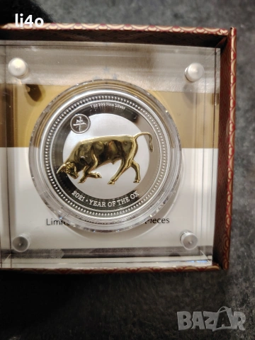 Сребърна монета с частично позлатяване 24 каратово златно покритие 1oz Proof 31.1грама 2021г  , снимка 3 - Нумизматика и бонистика - 53422071