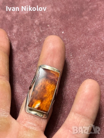 Дамски сребърен пръстен с кафяв яспис