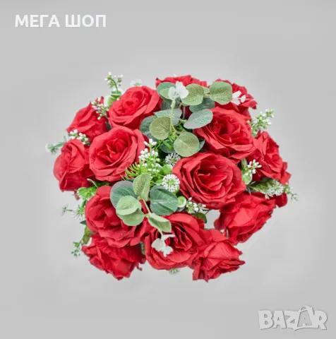 Изкуствени букети с рози и евкалиптови листа – Елегантна украса с дълготраен ефект, снимка 9 - Изкуствени цветя - 50346299