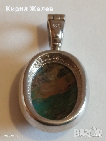 Сребърна висулка с инкростация на АЗУРИТ и МАЛАХИТ елегантно Арт бижу 52610, снимка 8 - Колиета, медальони, синджири - 53069186