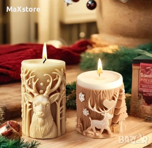 3D 2 модела елен цилиндър Силиконов молд форма за свещи гипс сапун смола 