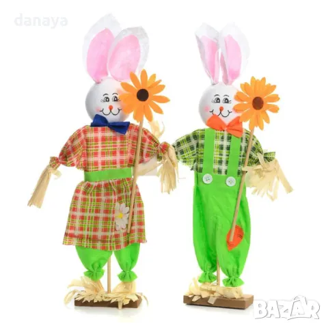 5790 Великденска украса Заек с цвете слънчоглед, 45 см