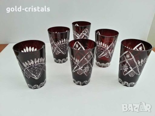 сервиз кристални чаши и гарафа цветен червен кристал , снимка 8 - Антикварни и старинни предмети - 28429012