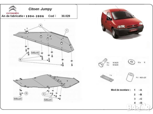 Метална кора под двигател и скоростна кутия Citroen Jumpy 1994г – 2006г, снимка 2 - Аксесоари и консумативи - 52180403