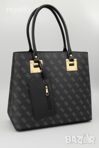 Guess Черна Кожена Дамска Чанта 