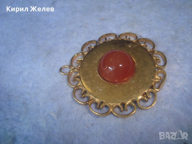 СТАР ПОЗЛАТЕН РЕТРО АРТ ДЕКО ПЕНДАНТ МЕДАЛЬОН с ШЛИФОВАН КАРНЕОЛ 29463, снимка 6 - Антикварни и старинни предмети - 37743367