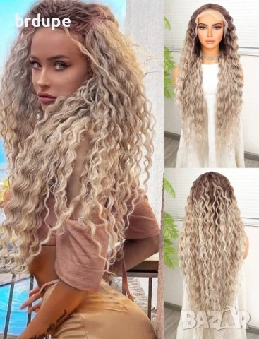 Дълга къдрава, омбре перука 81 см, снимка 5 - Аксесоари за коса - 50589057
