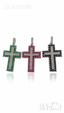 Сребърен кръст с рубин, изумруд или сапфир