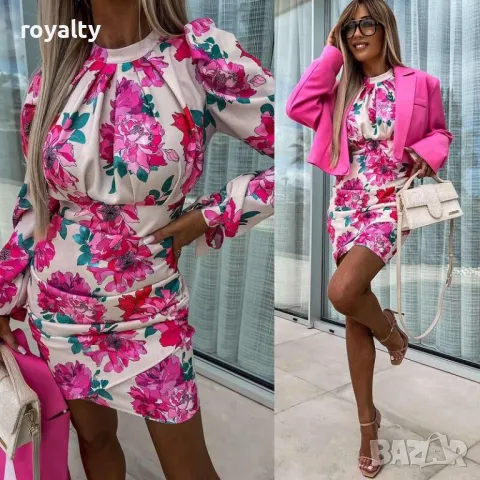 Дамска бяла рокля с розови цветя