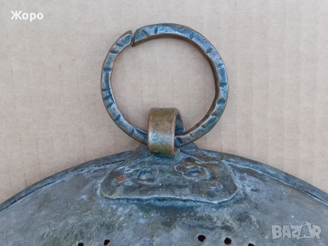 Старинен бакърен гевгир меден съд , бакър цедка, снимка 2 - Други ценни предмети - 50670866