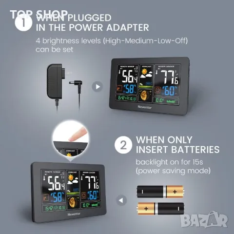 Метеорологична станция Newentor  цветна с 3 външни сензора, снимка 13 - Друга електроника - 48540507