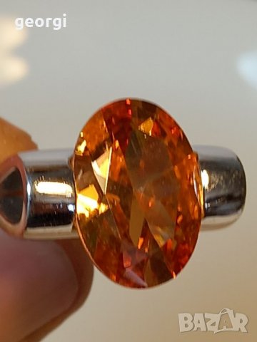 Масивен сребърен пръстен с цитрин, снимка 6 - Пръстени - 39627975