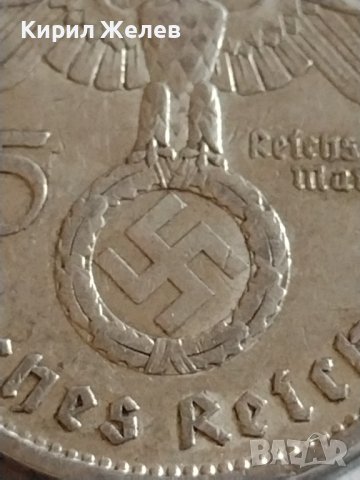 Сребърна монета 5 райхсмарки 1936г. Нацистка Германия Трети Райх с СХВАСТИКА за КОЛЕКЦИЯ 42054, снимка 5 - Нумизматика и бонистика - 43799043