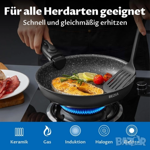 К-кт от 10 части съдове за готвене с незалепващо покритие, BEZIA, снимка 5 - Съдове за готвене - 51741202