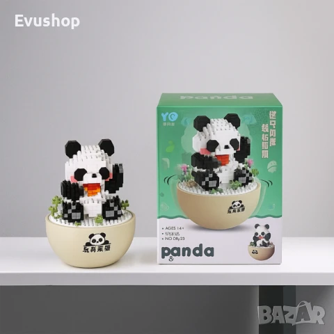 Панда със сърце – Люлееща се фигура от блокчета тип Лего, 574 части