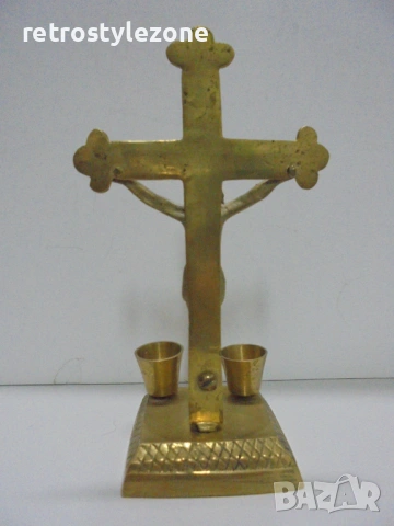 № 8457 Стар настолен свещник – Кръст с разпятие , снимка 5 - Други ценни предмети - 53169086