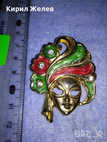 СТАРА РЯДКА БРОНЗОВА ЕМАЙЛИРАНА СКЪПОЦЕННА ВЕНЕЦИАНСКА КАРНАВАЛНА ПОЗЛАТЕНА БРОШКА 37686, снимка 15 - Антикварни и старинни предмети - 40684818