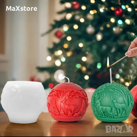 3D 2 модела Коледа Коледна топка елен елха Силиконов молд свещи гипс сапун смола , снимка 2 - Форми - 51971286