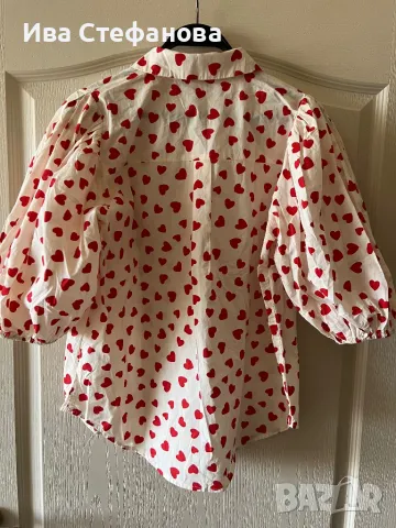 Нова памучна памук риза кукленска елегантна бяла блуза сърца сърце буфан ръкав Sisters point , снимка 8 - Ризи - 49832760