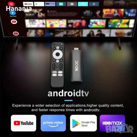 DQ06 TV Stick 4K, Android TV, IPTV, SlimBoxTv, Тв Стик, HDR10+, WiFi 6, Smart TV, снимка 1 - Приемници и антени - 43492372