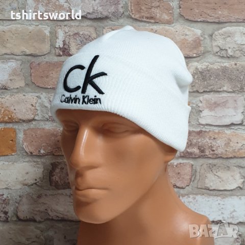 Нова зимна шапка в бял цвят на марката CK, Calvin Klein, снимка 3 - Шапки - 43280762