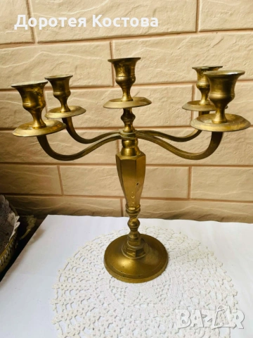 Красив месингов свещник от Англия за 5 свещи, снимка 10 - Антикварни и старинни предмети - 53422522