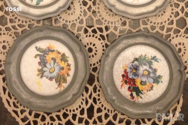 Старинни немски чинии за стена от калай и рисуван порцелан/2, снимка 4 - Декорация за дома - 43201468