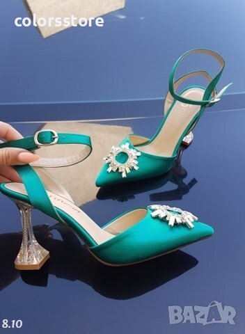 Сандали на ток - зелени - 8010