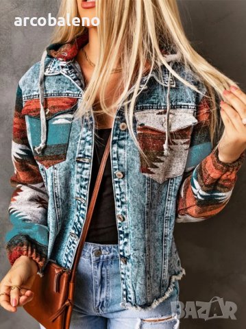 Дамско дънково яке с качулка в стил western, 2цвята, снимка 5 - Якета - 43904668