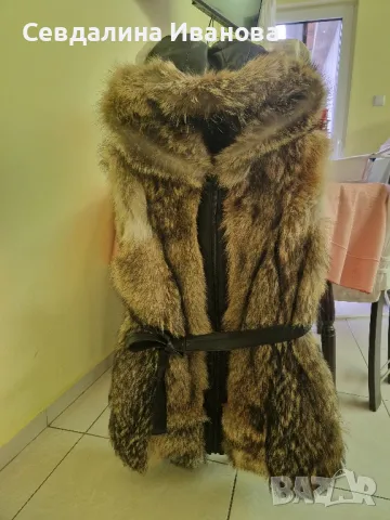 елек от лицева кожа и косъм, снимка 2 - Елеци - 47954666