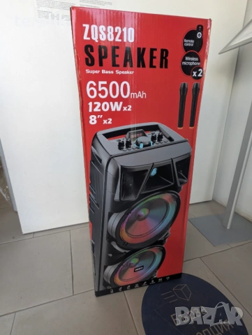 @ Нова ZQS 8210 2х8 120W 6500mah 2 микрофона ПРЕНОСИМА КАРАОКЕ КОЛОНА От вносител 12 месеца гаранци