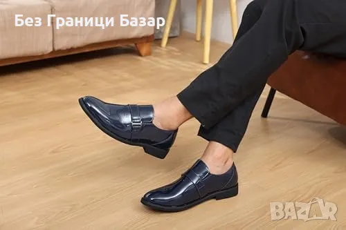 Нови Мъжки лачени обувки тип мокасини елегантни официални обувки сини, снимка 3 - Официални обувки - 50028091