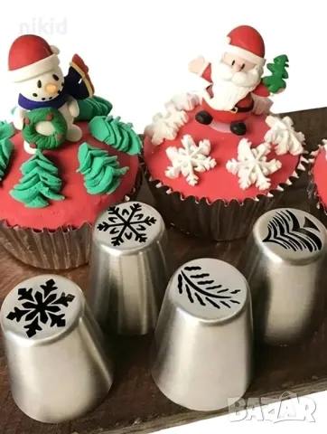 4 бр коледни елха бор снежинка накрайник пош шприц руска дюза за украса декор торта фондан шоколад , снимка 2 - Аксесоари за кухня - 48068393