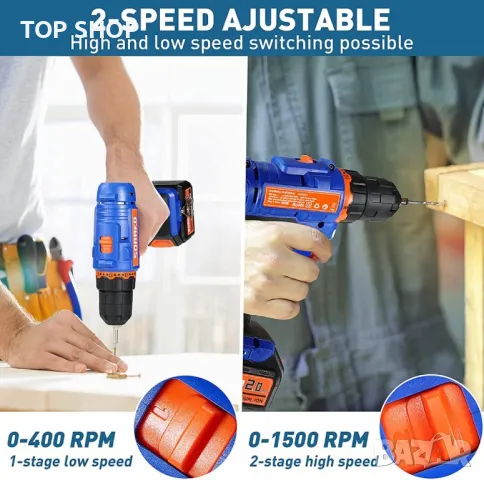 Нова Акумулаторна електрическа бормашина с LED светлина, 2 скорости, снимка 3 - Бормашини - 49658490