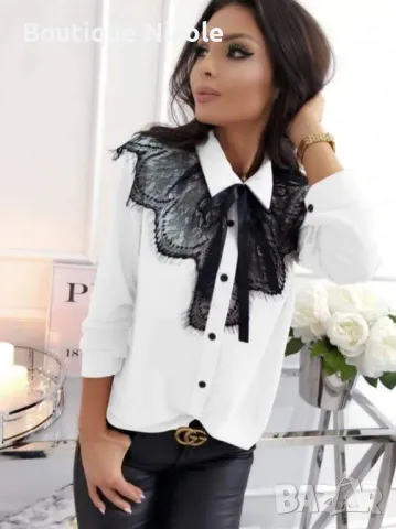 Бяла риза с черна дантела  , снимка 1